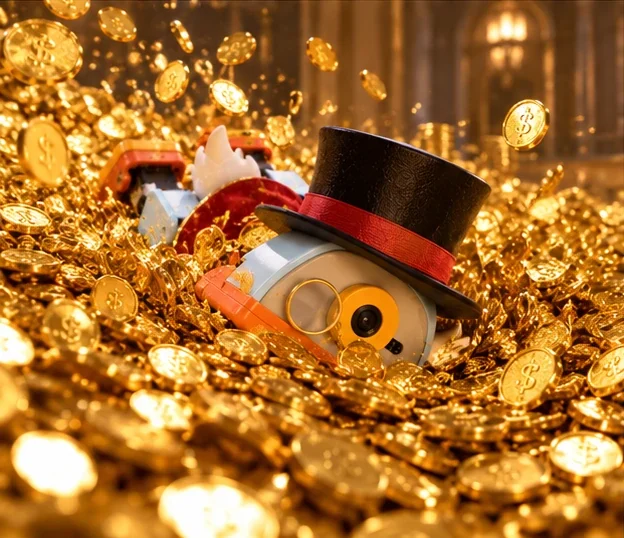 Microduck buried in gold coins