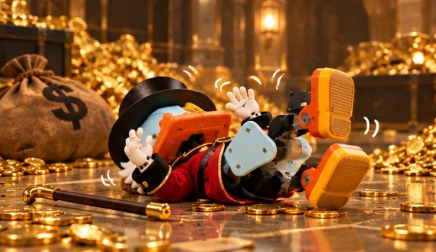 Microduck on his back after slipping on a coin